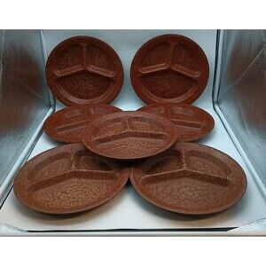 Vtg KYS-ITE Military Melmac Melamine Divided Plates #231 Brown 11" USA Lot Of 7